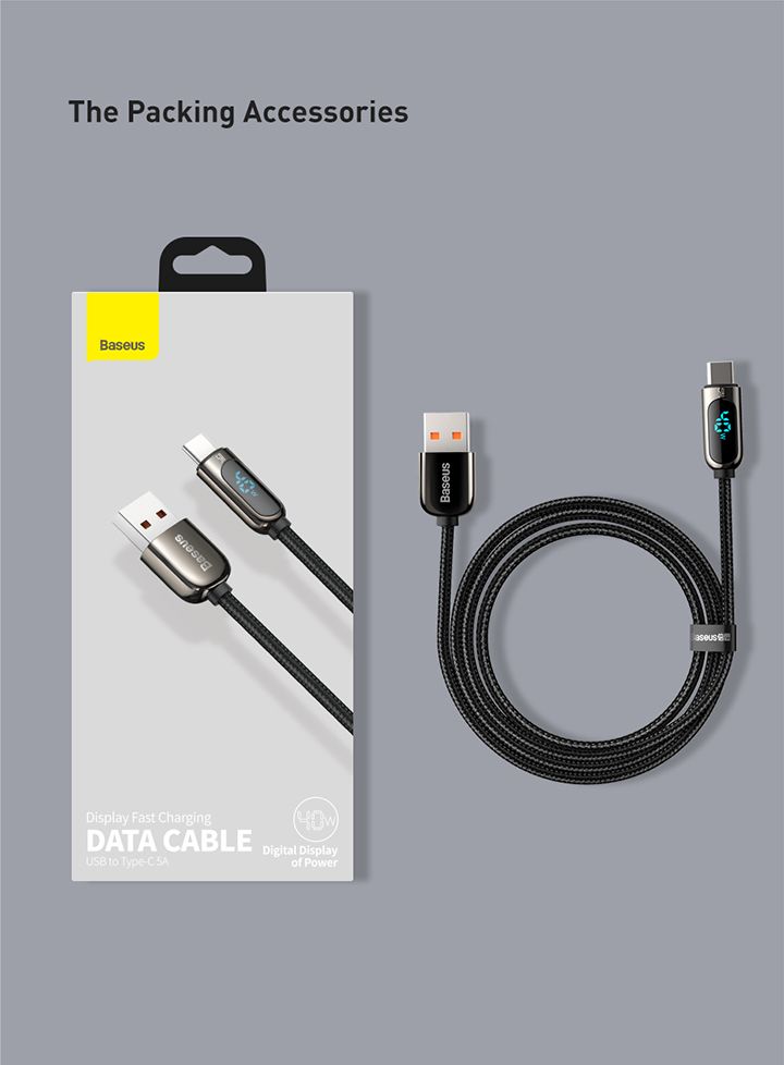 Кабель Baseus Display Fast Charging Data Cable USB - USB-C, 5A, цвет- чёрный, длина- 1м от prem.by 